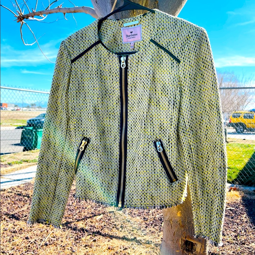 Juicy Couture Moto Jacket Yellow/Green/Black knitting